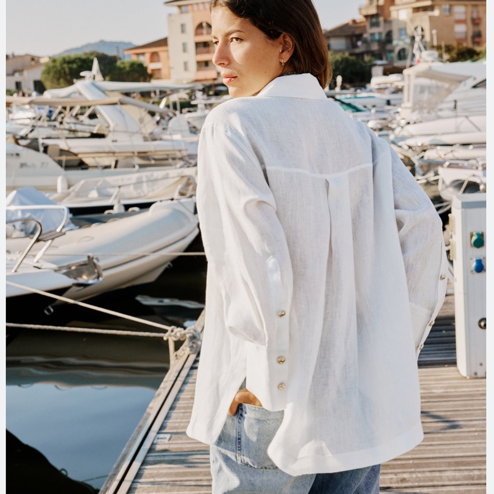 NWT Zara oversized linen shirt Oyster White - Picture 2 of 5